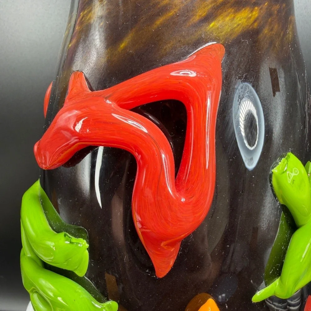 Mihai‎ Topescu Glass Vase 12inch Heavy Applied Ribbon Colorful Modern Decor